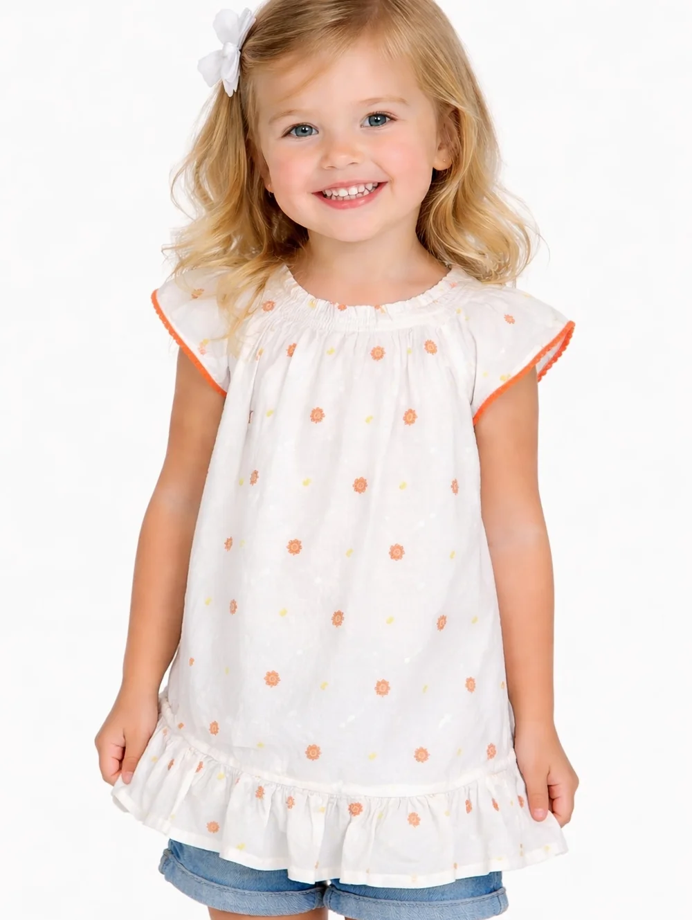 Vintage Osh Kosh Dress Kids 3T Embroidery Smocked Moon Sun Ruffle